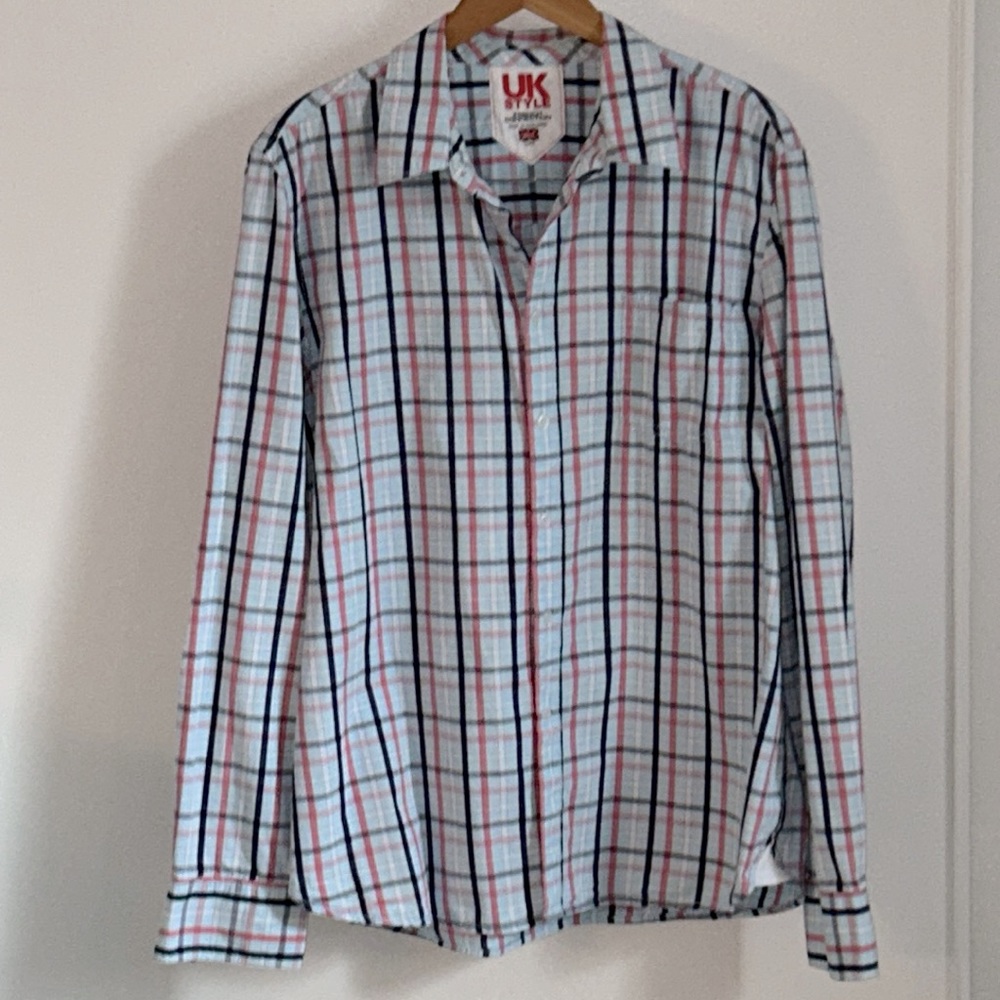 French Connection UK Style Men’s Casual Button Down Plaid Collared Shirt